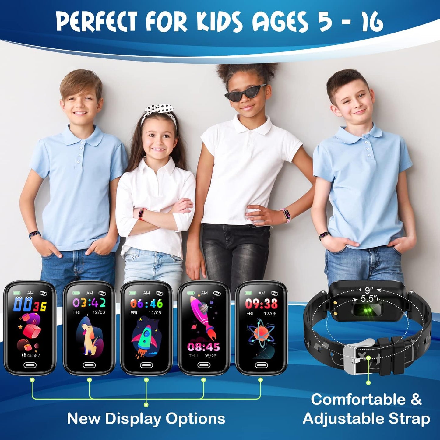 Kids Fitness Tracker for Age 5-16,2022 Upgraded Tracker Kids Watch,Waterproof Watch for Kids with Pedometer,Sleep Monitor & Calorie Counter,Fitness Watch for Kids Girls Boys Teen